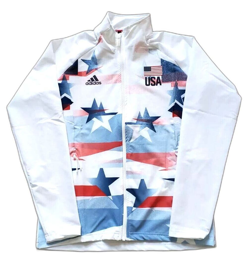 adidas USA Volleyball Warm Up Jacket White Navy Red FU0102 Womens Size XL NEW